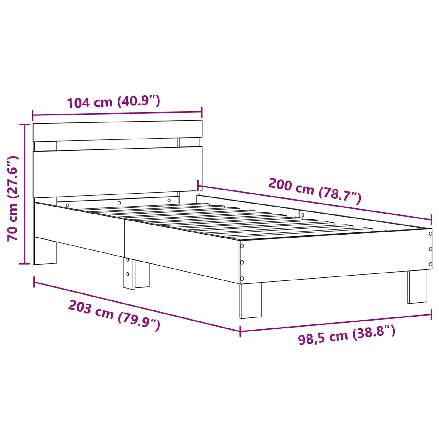 Struttura del letto con led Legno vecchio 100 x 200 cm | homemem39