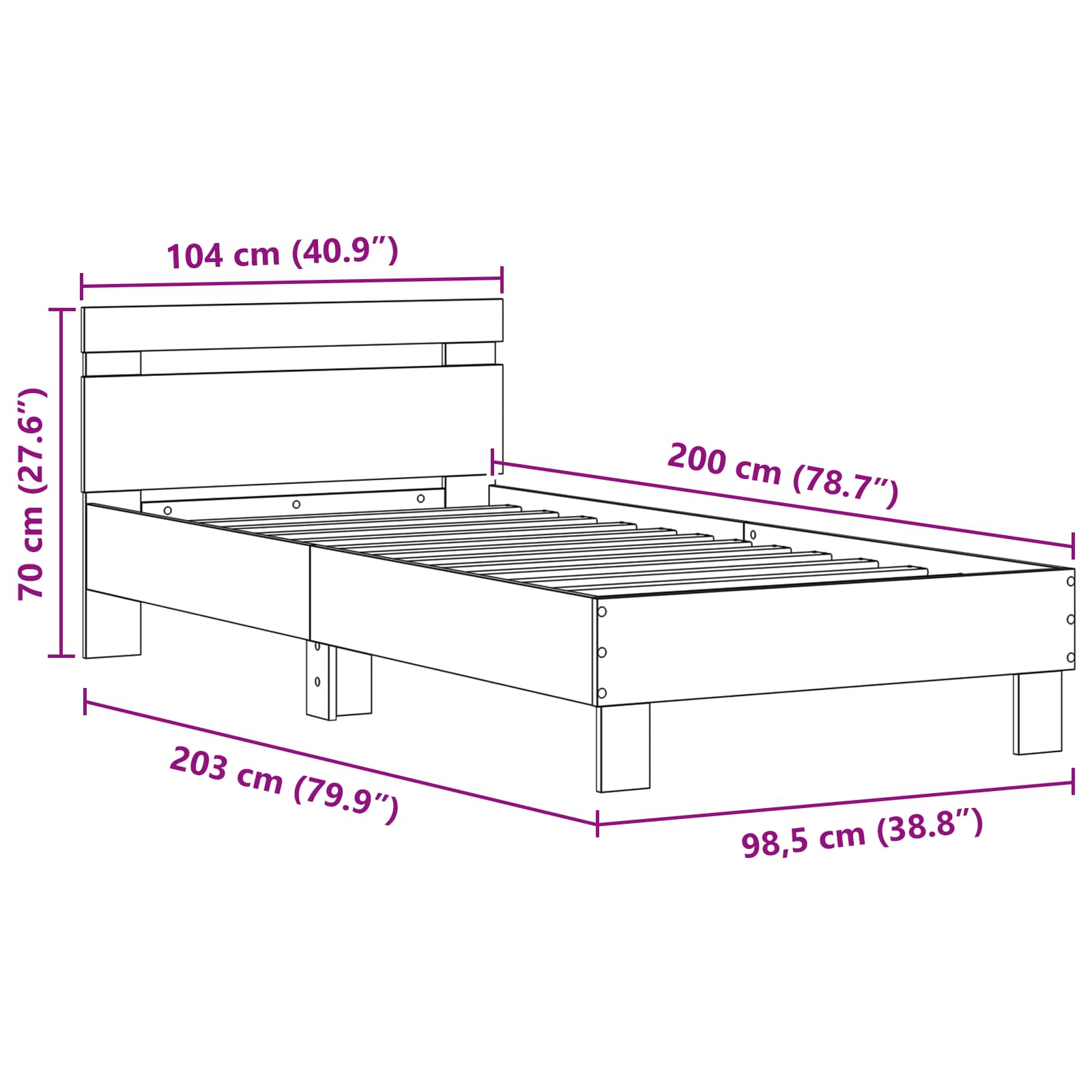 Struttura del letto Rovere artigianale 100 x 200 cm | homemem39