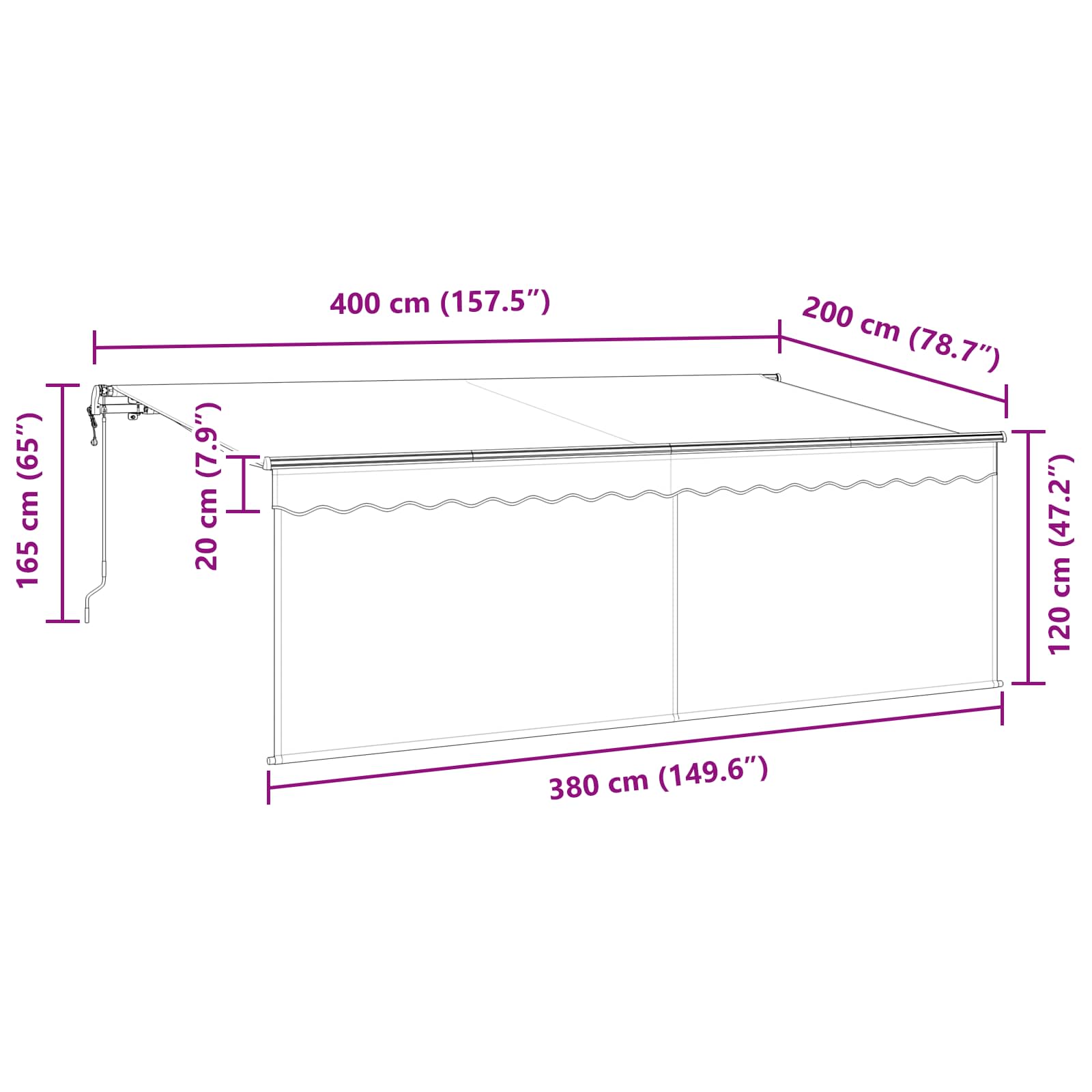 Tenda Retrattile Crema 400 x 200 cm Poliestere e Alluminio | homemem39