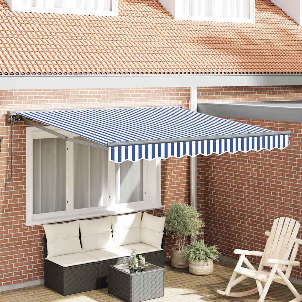 Tenda Retrattile Blu e Bianco 300 x 250 cm Poliestere e Metallo