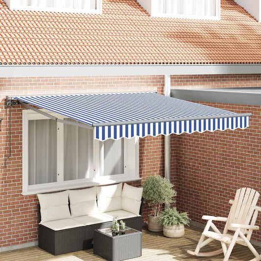 Tenda Retrattile Blu e Bianco 300 x 250 cm Poliestere e Metallo
