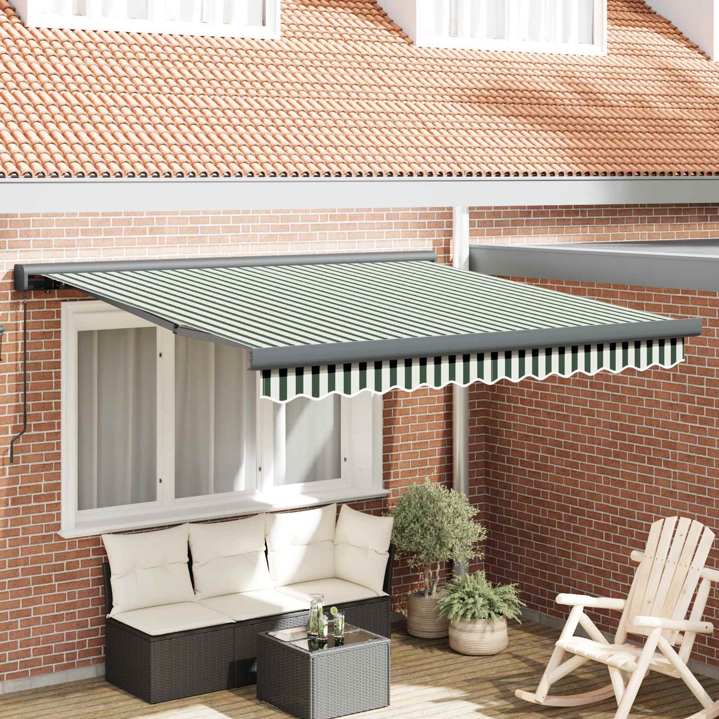 Tenda Retrattile Verde e Bianco 300 x 250 cm Tessuto e Metallo | homemem39