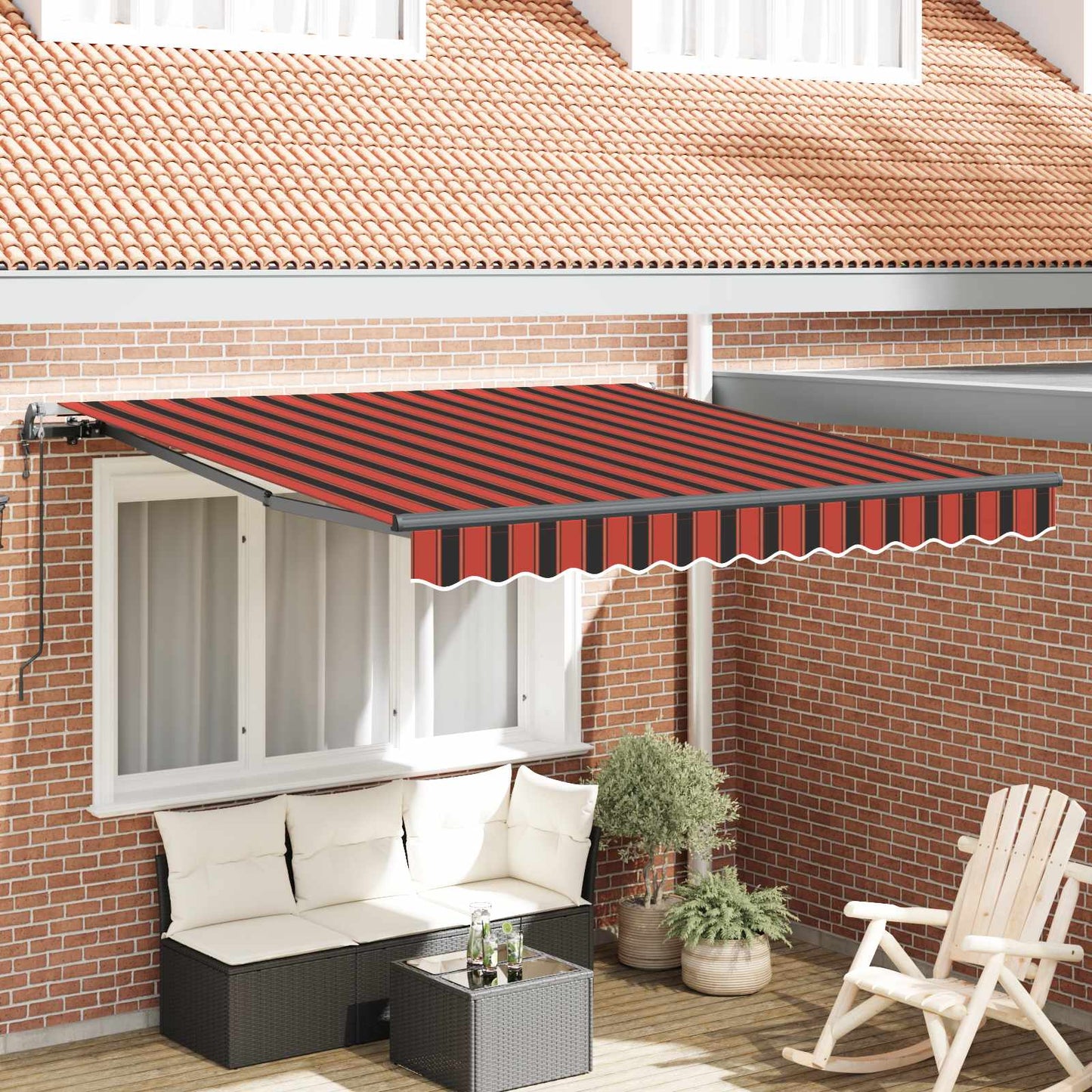Tenda Retrattile Rosso e Nero 350 x 250 cm Tessuto e Alluminio