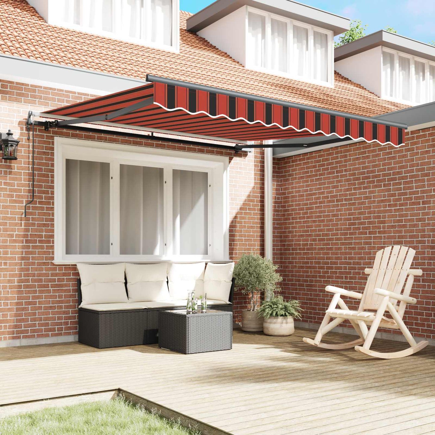 Tenda Retrattile Rosso e Nero 350 x 250 cm Tessuto e Alluminio