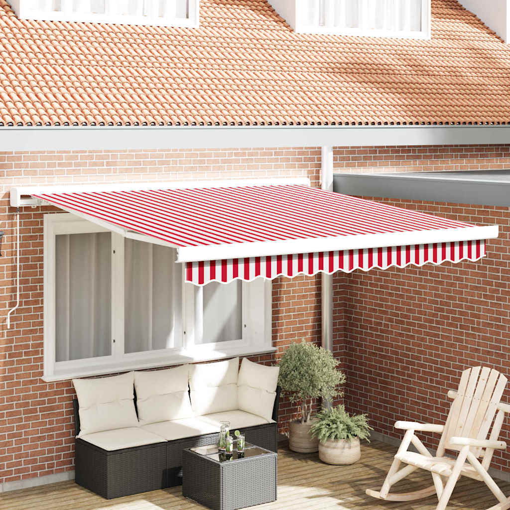 Tenda Retrattile Rosso e Bianco 350 x 250 cm Tessuto e Metallo - homemem39