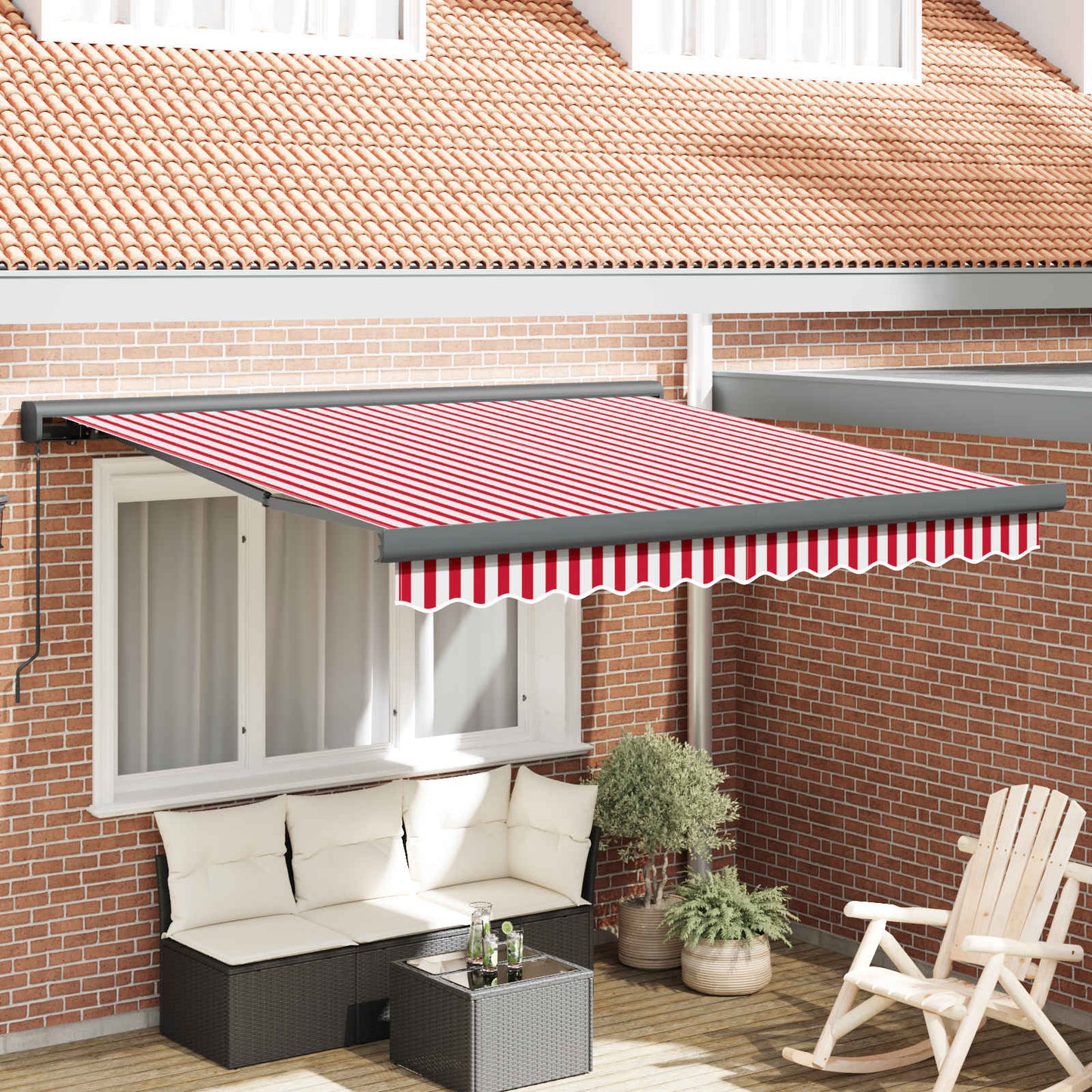 Tenda retrattile Rosso e Bianco 350 x 250 cm Tela e Alluminio | homemem39