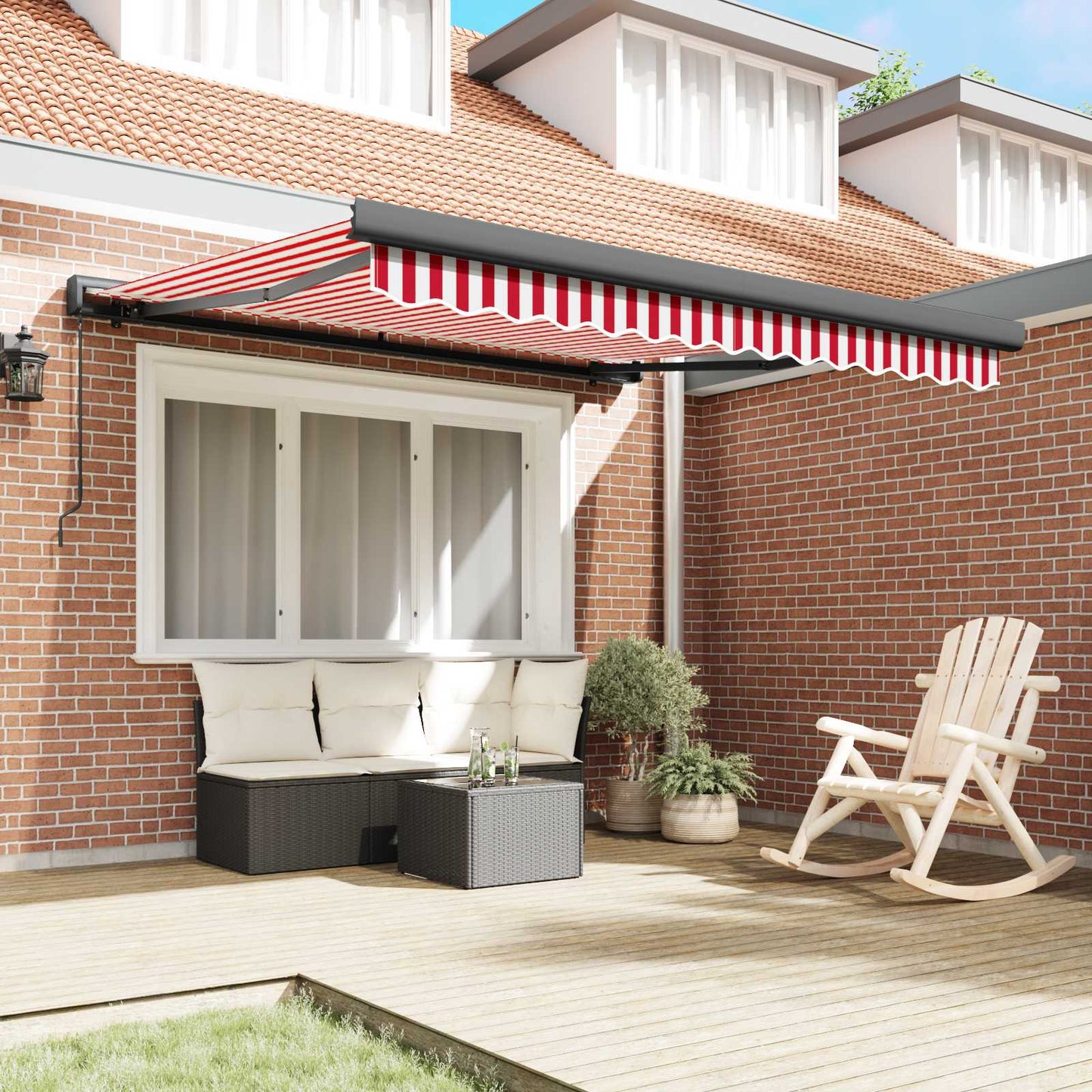 Tenda retrattile Rosso e Bianco 350 x 250 cm Tela e Alluminio | homemem39
