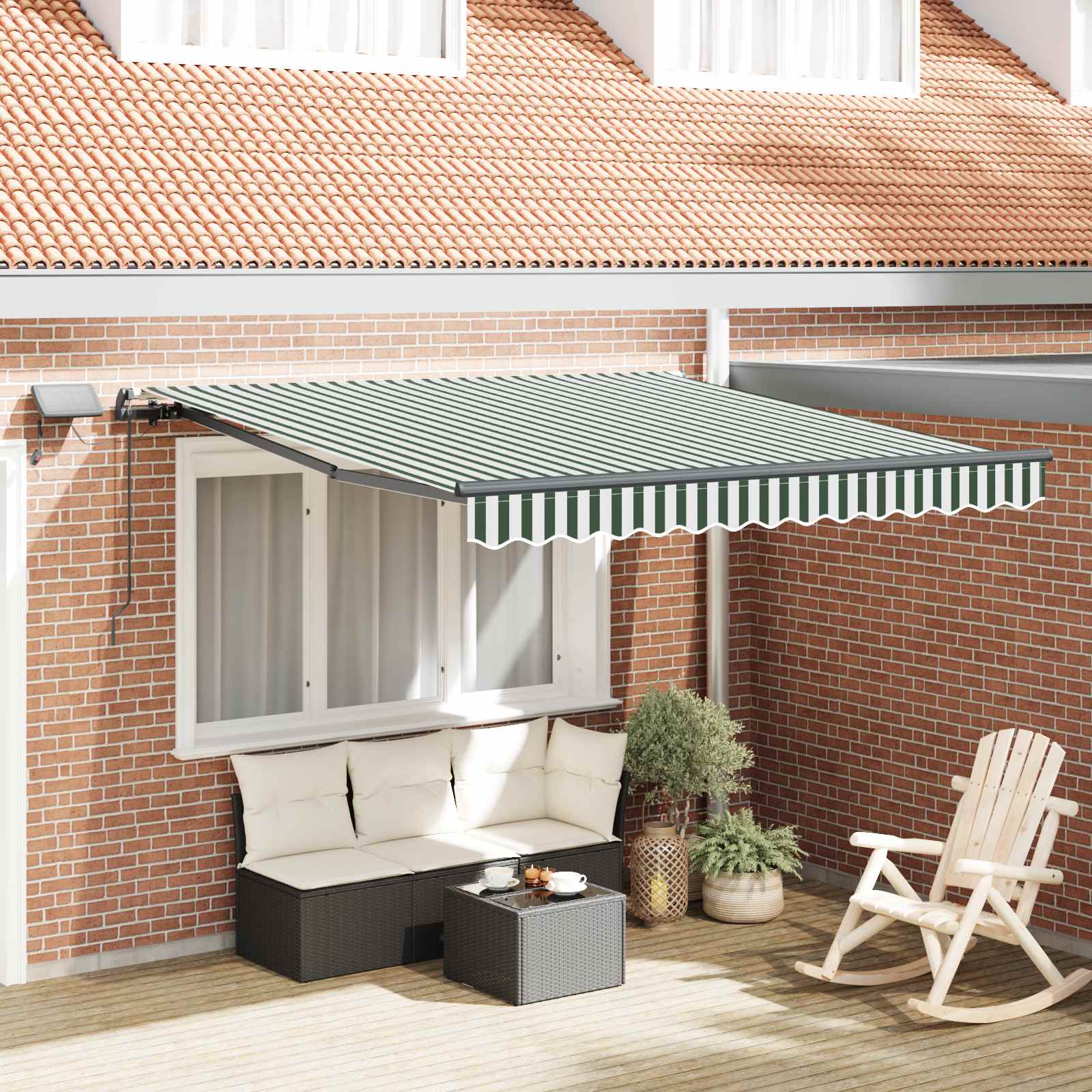 Tenda Retrattile Verde e bianco 350 x 250 cm Tessuto | homemem39