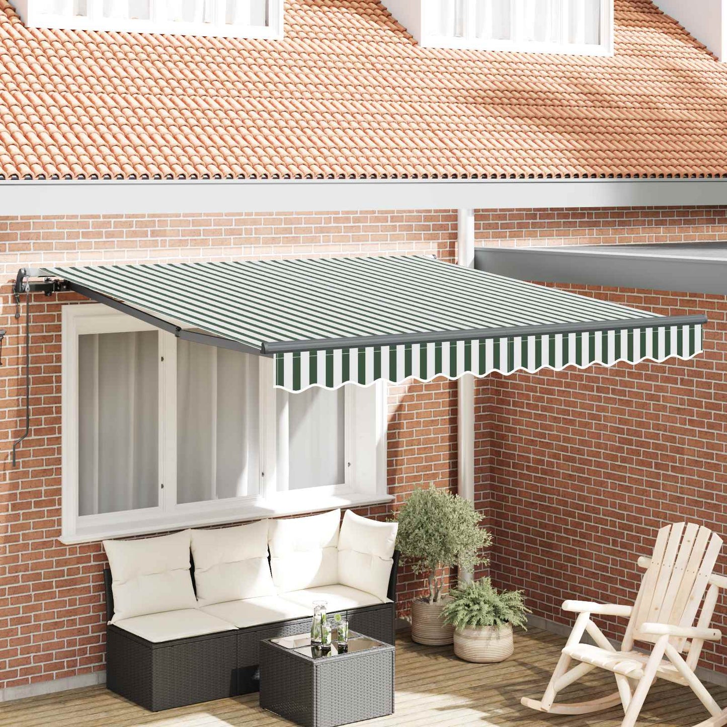 Tenda Retrattile Verde e Bianco 350 x 250 cm