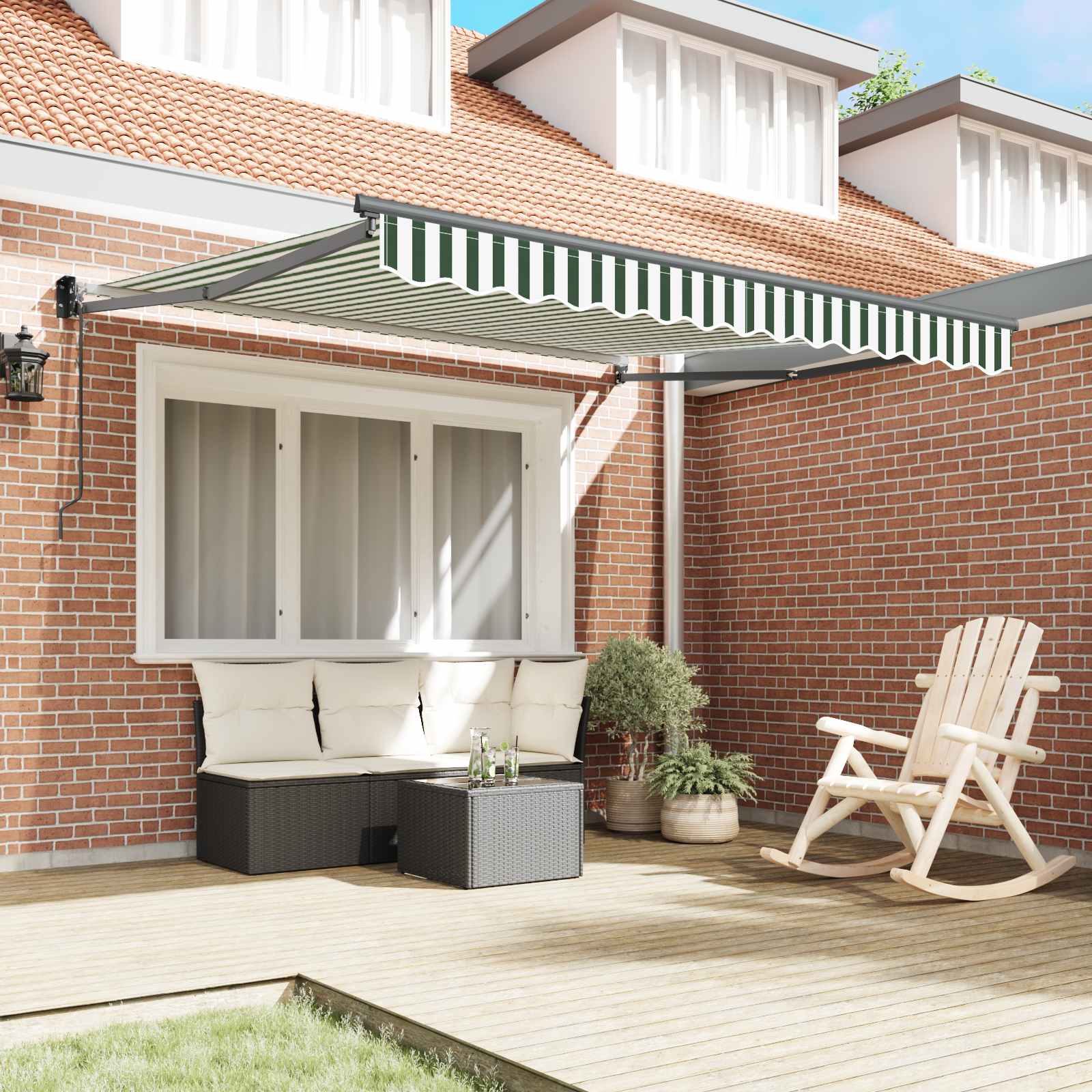 Tenda Retrattile Verde e Bianco 350 x 250 cm | homemem39