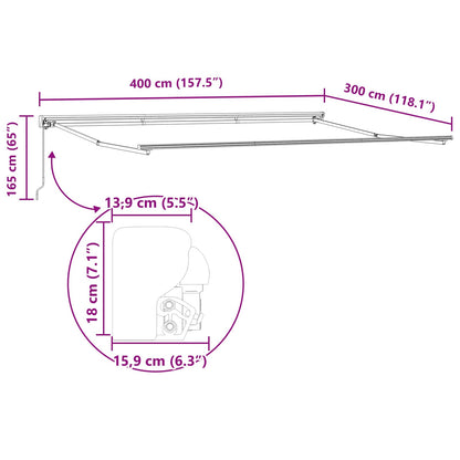 Tenda Retrattile Marrone 400 × 300 cm Poliestere e Metallo