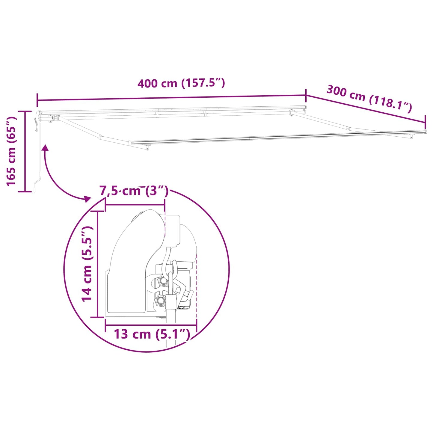 Tenda retrattile Beige 400 × 300 cm Tessuto e Alluminio | homemem39