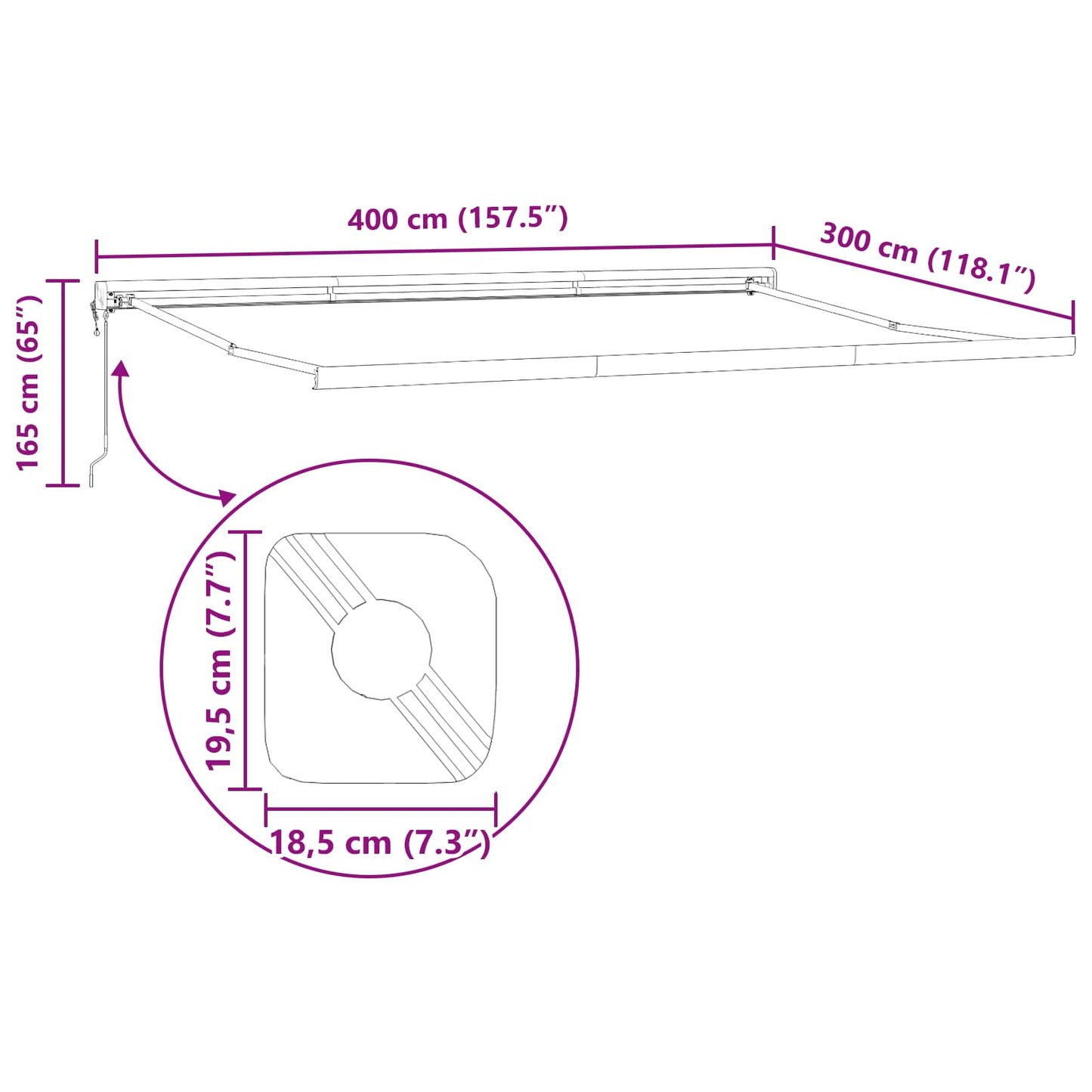 Tenda Retrattile Bianco 400 × 300 cm Tessuto e Metallo