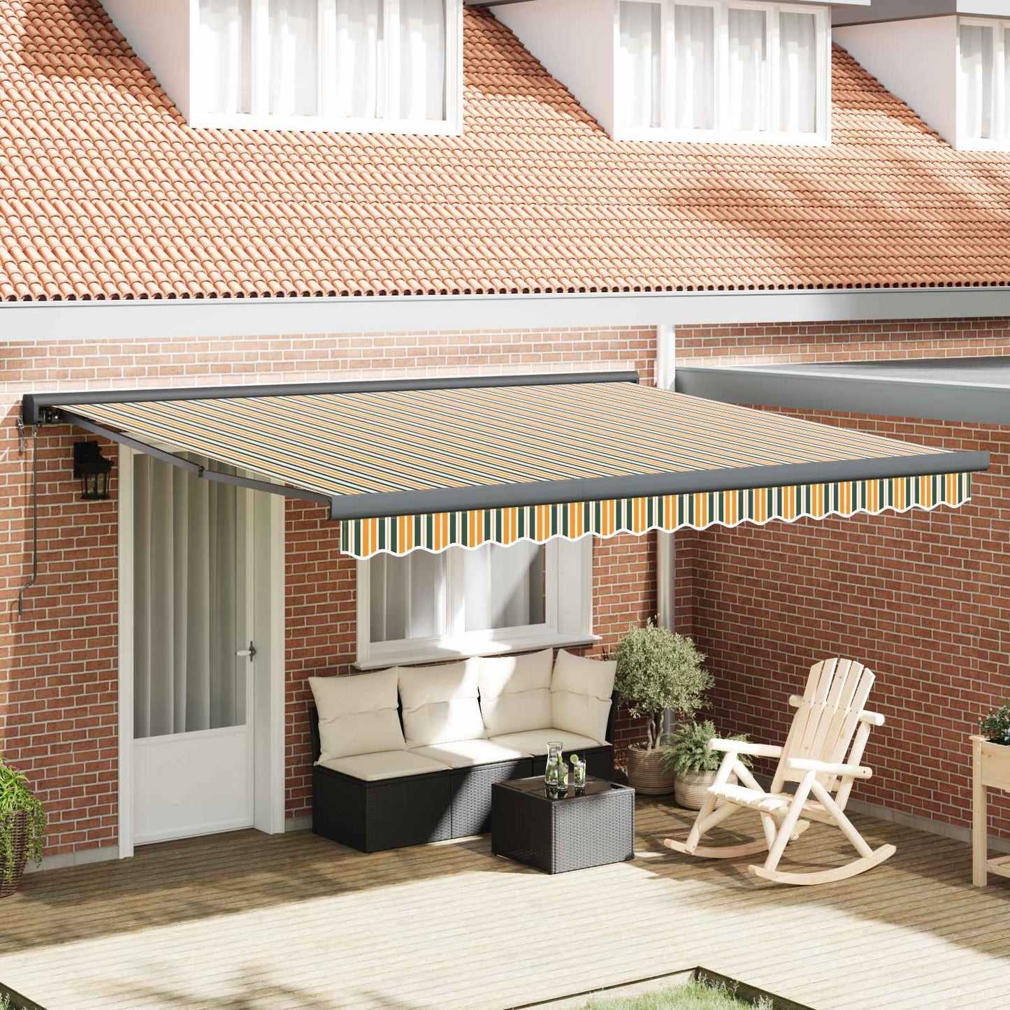 Tenda Retrattile Verde e bianco 400 ×350 cm Tessuto | homemem39
