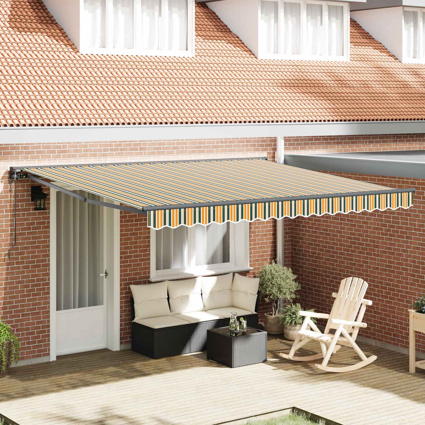 Tessuto per Tenda Verde e Bianco 400 × 350 cm Poliestere