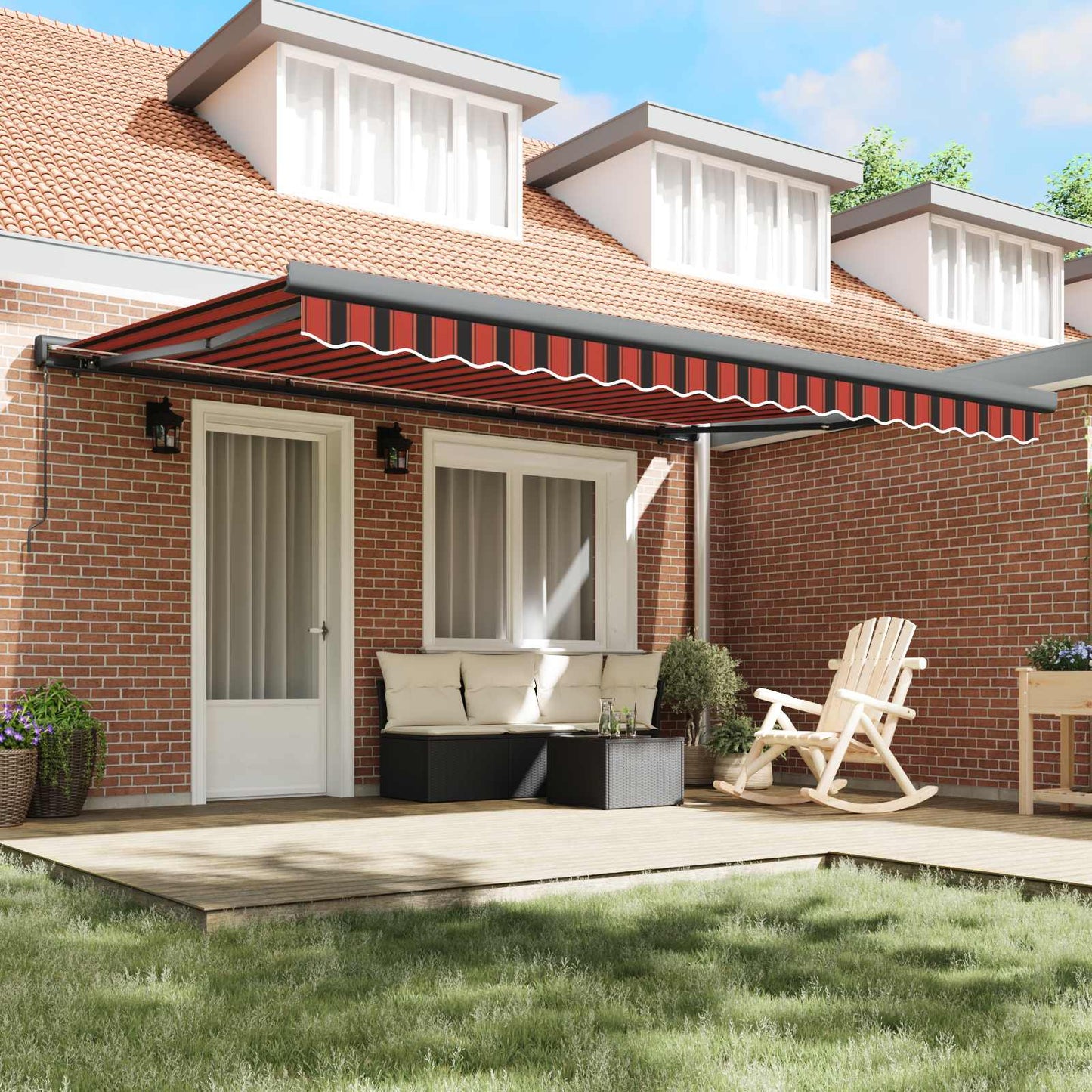 Tenda Retrattile Rosso e Nero 450 × 300 cm Tessuto e Metallo | homemem39