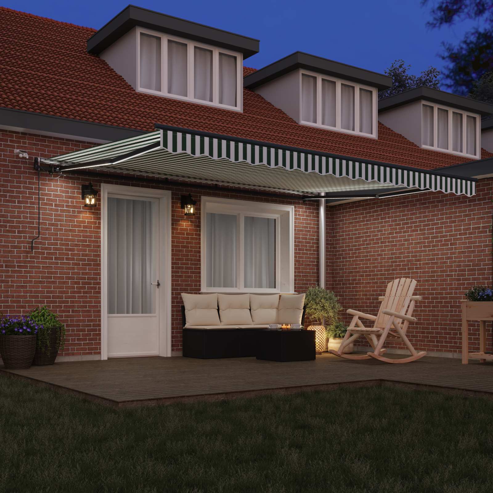 Tenda retrattile Verde e Bianco 450 × 300 cm Poliestere | homemem39