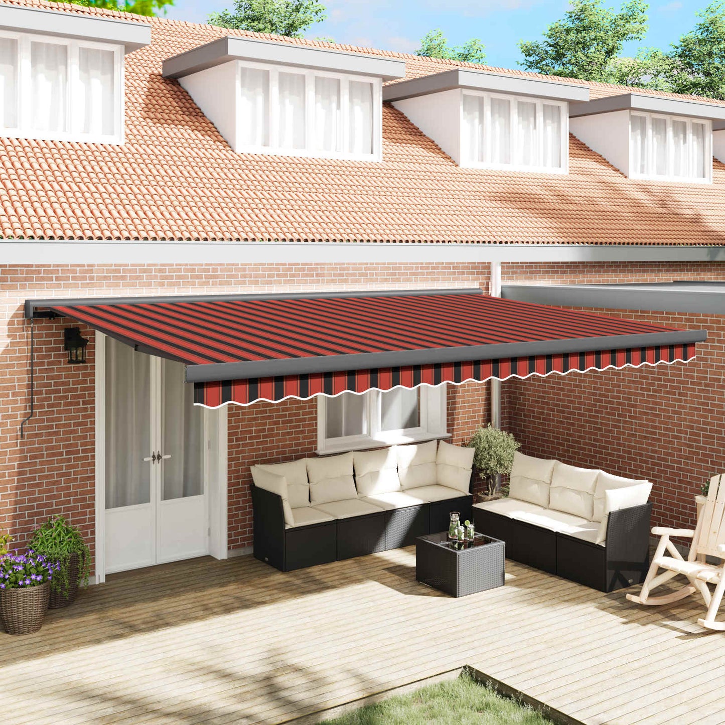 Tenda Retrattile Rosso e Nero 500 × 300 cm Tessuto e Metallo | homemem39