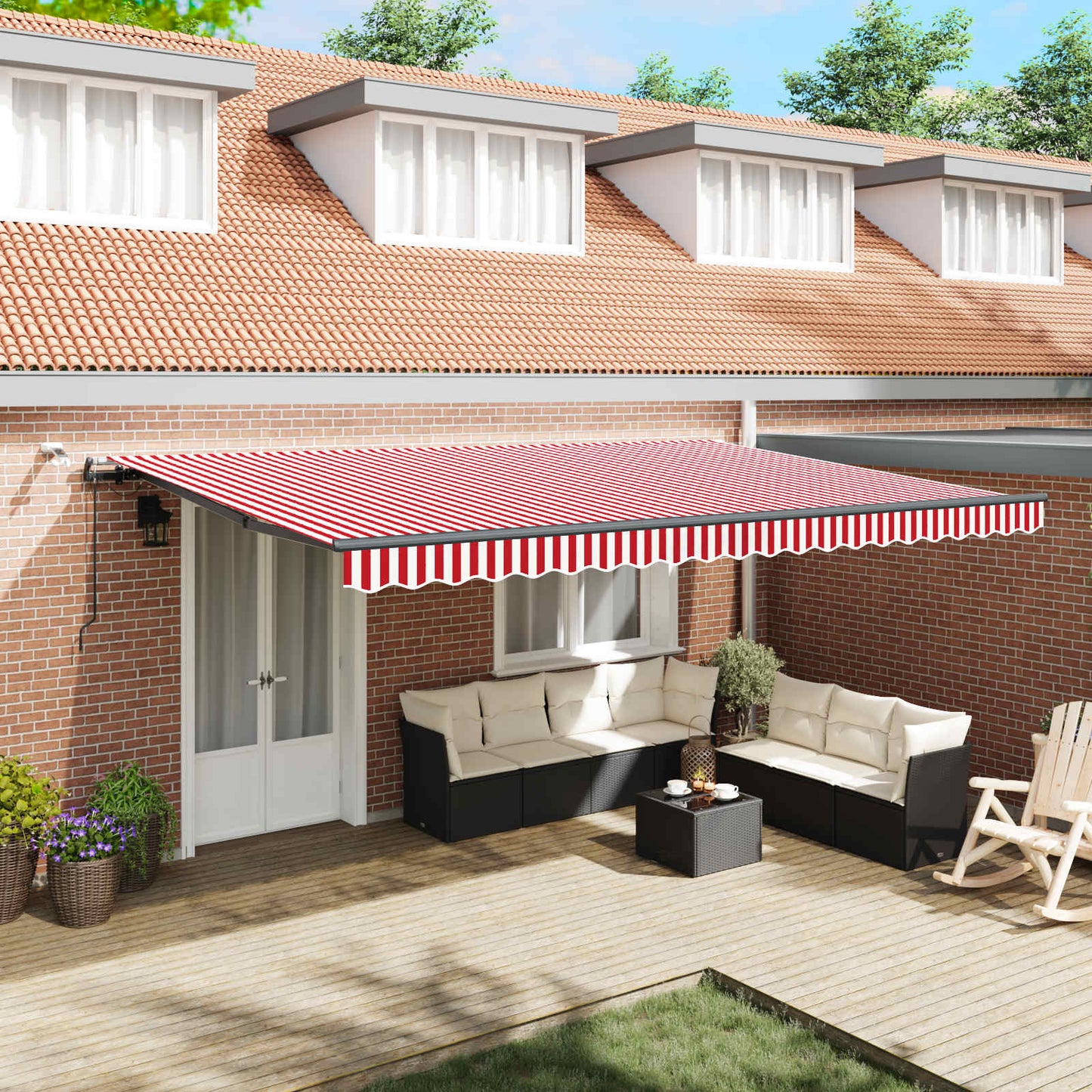 Tenda retrattile Rosso e Bianco 500 × 300 cm Poliestere | homemem39