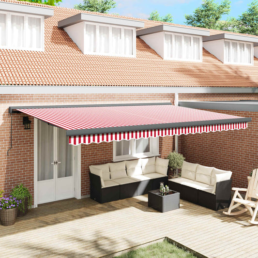 Tenda retrattile Rosso e Bianco 500 × 300 cm Tela e Alluminio | homemem39