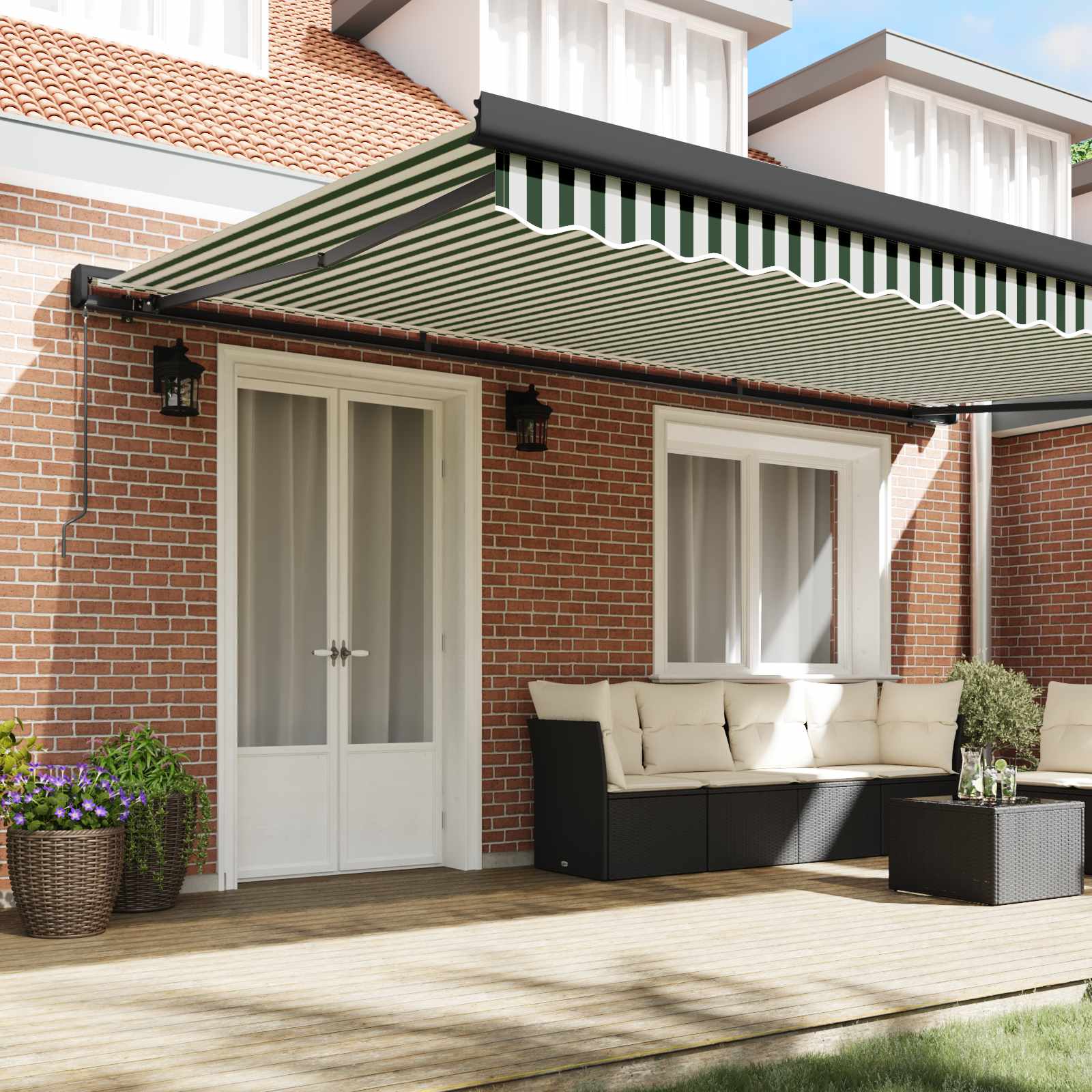 Tenda Retrattile Verde e Bianco 500 × 300 cm Tessuto e Metallo | homemem39