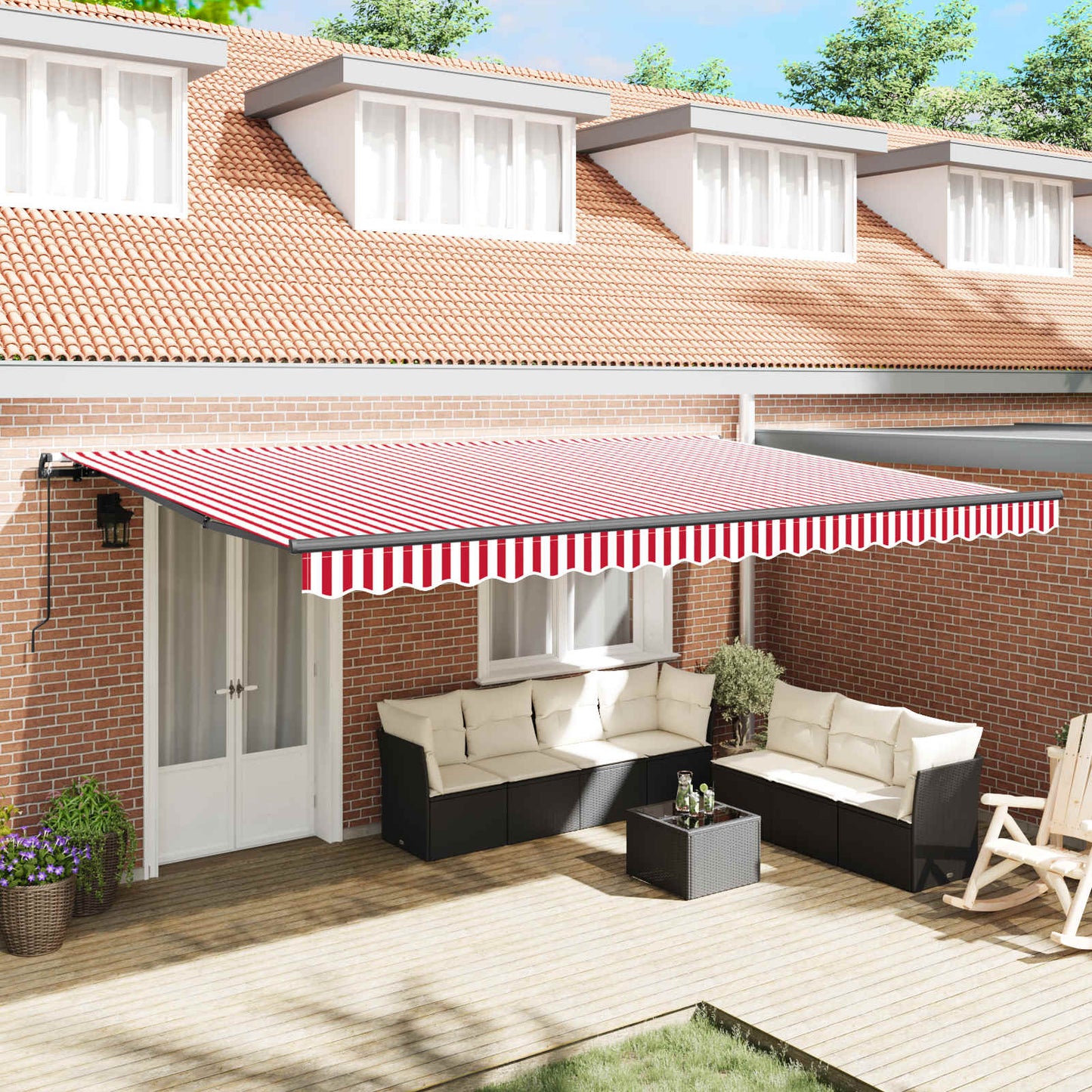 Tenda retrattile Rosso e Bianco 500 × 350 cm