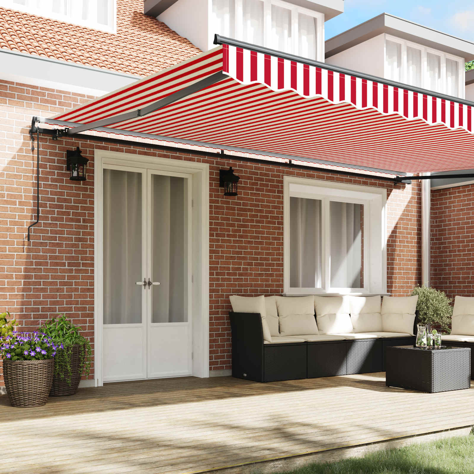 Tenda Retrattile Rosso e Bianco 500 × 350 cm | homemem39
