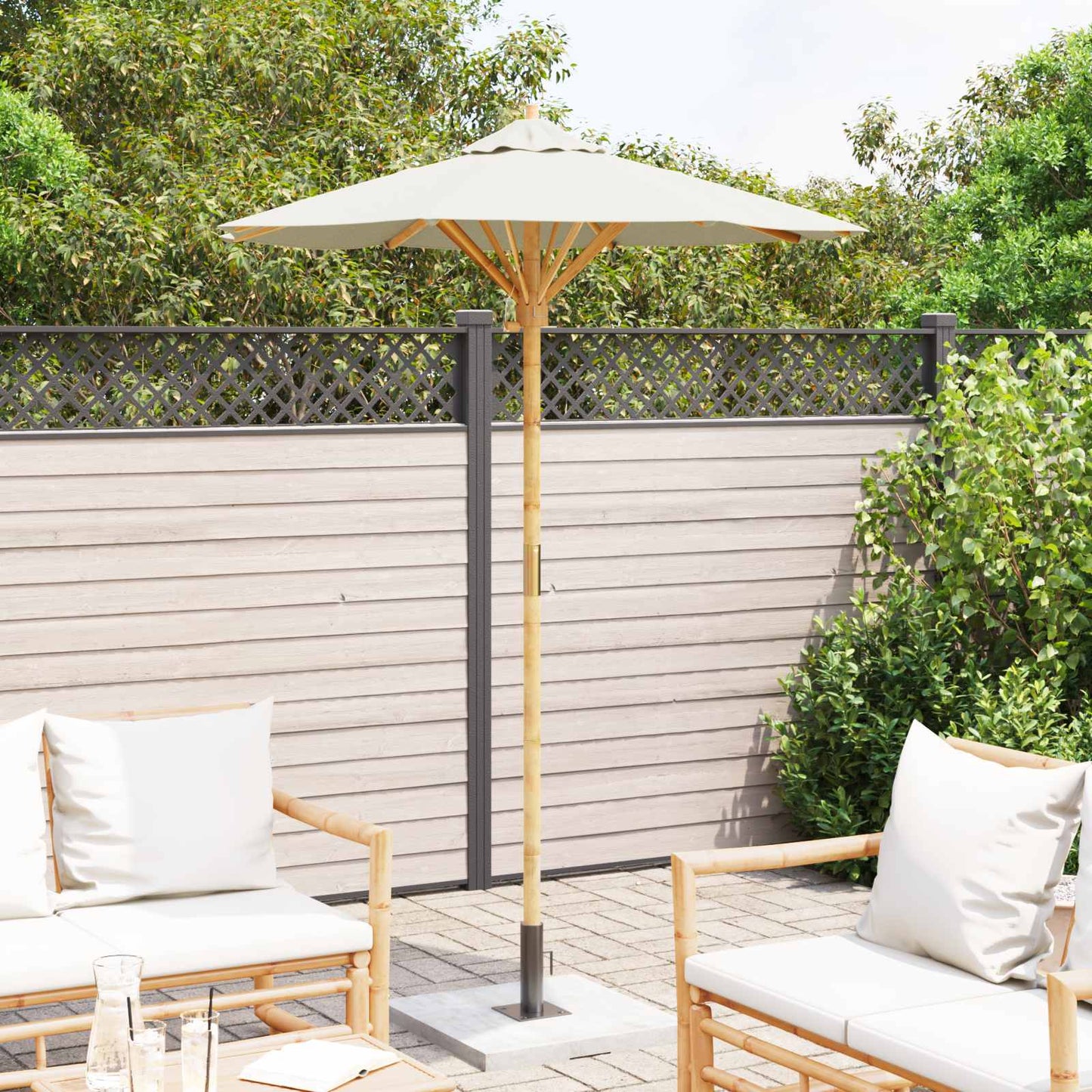Ombrello da giardino Bianco Crema Ø 150 x 210 cm Bambù