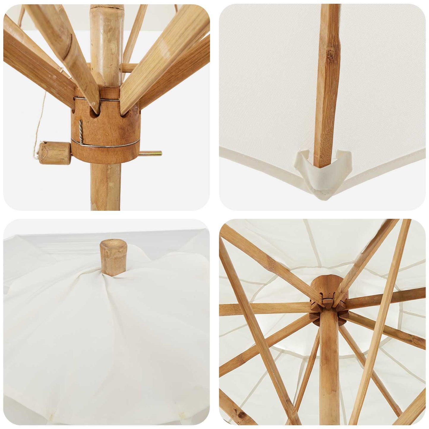 Ombrello da giardino Bianco Crema Ø 180 x 230 cm Bambù | homemem39