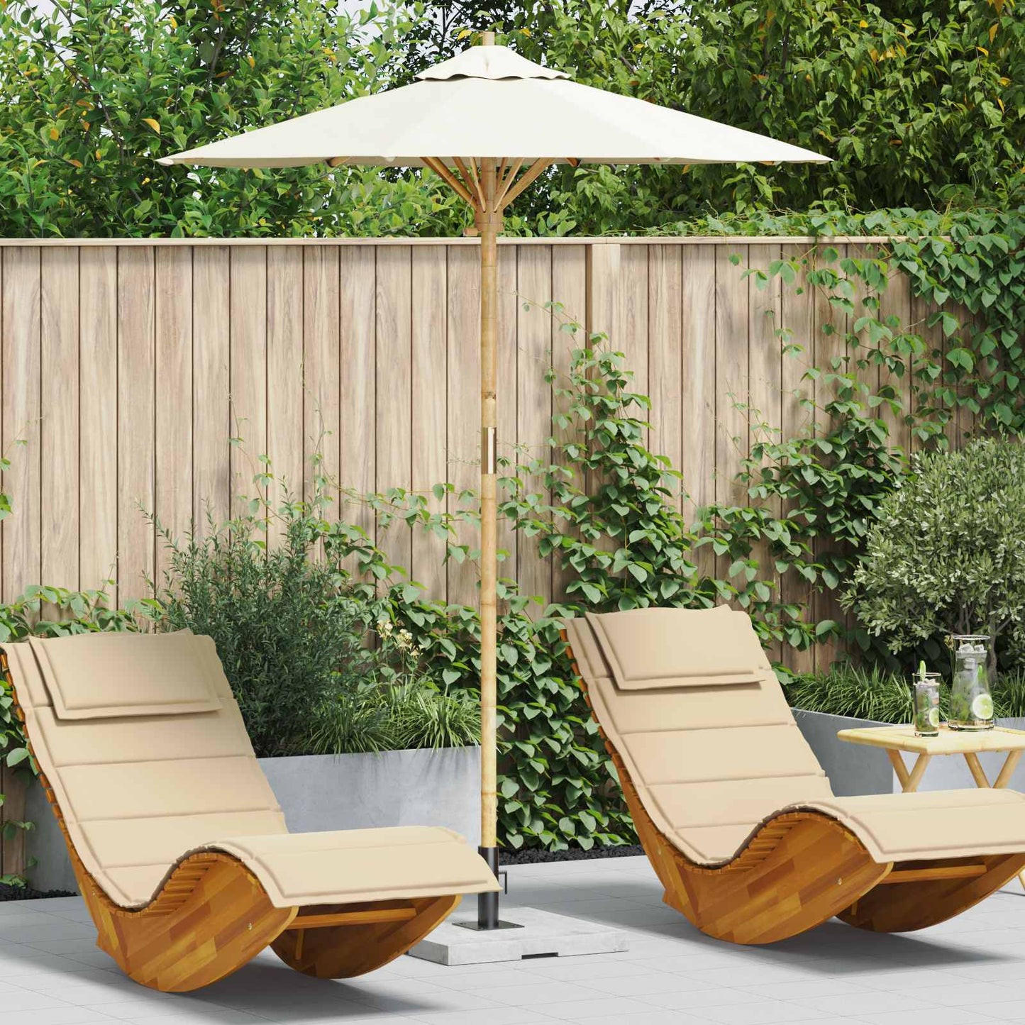 Ombrello da giardino Bianco Crema Ø 180 x 230 cm Bambù | homemem39