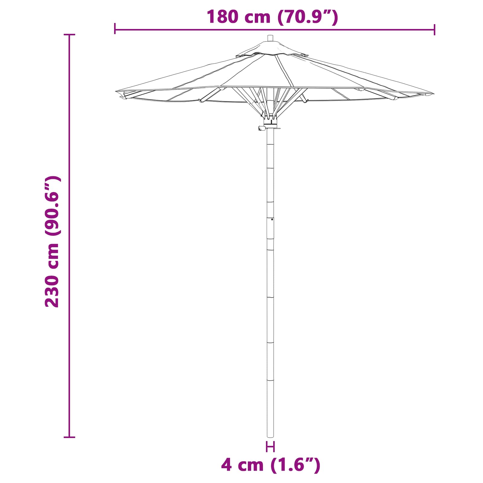 Ombrello da giardino Bianco Crema Ø 180 x 230 cm Bambù | homemem39