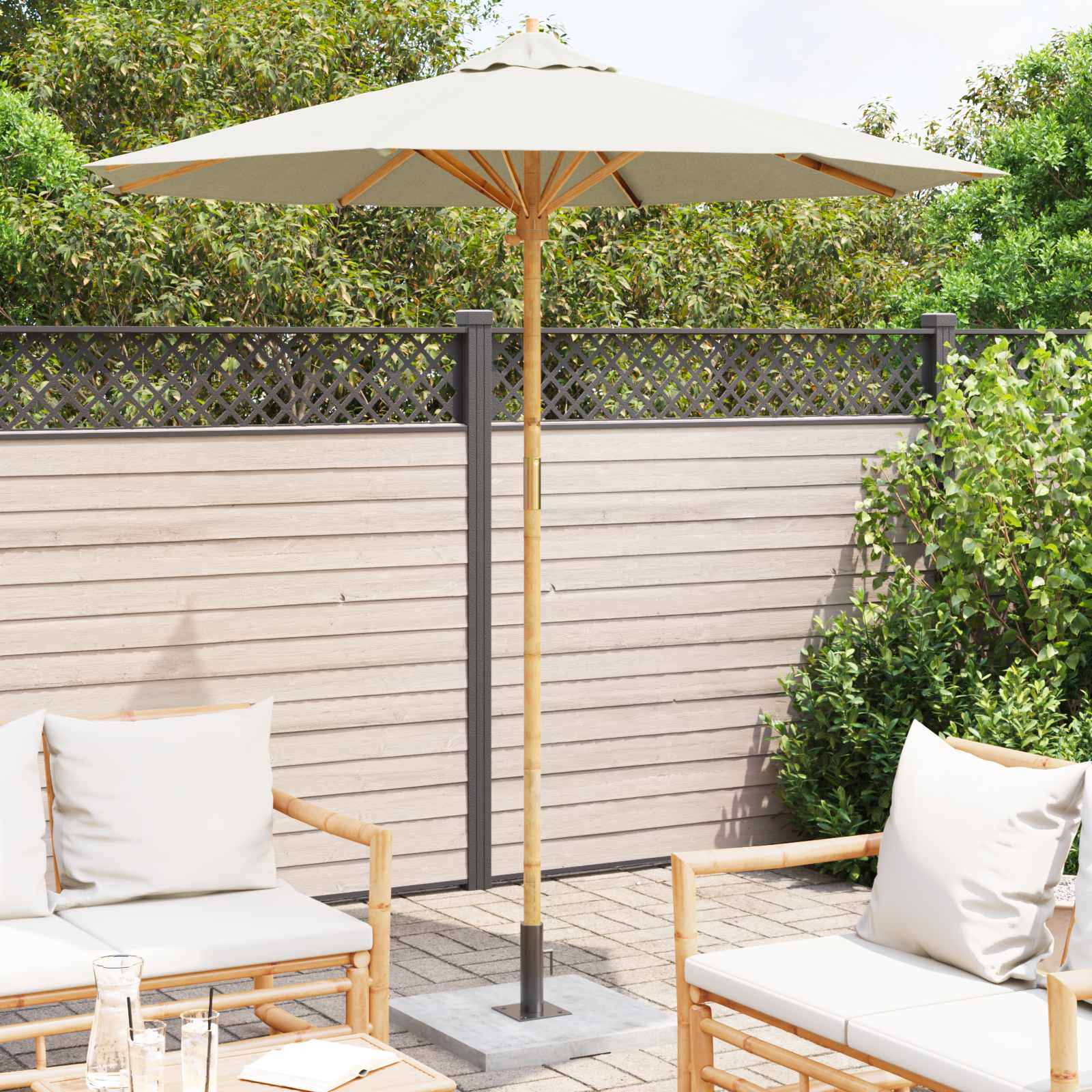 Ombrello da giardino Bianco Crema Ø 217 x 230 cm Bambù | homemem39