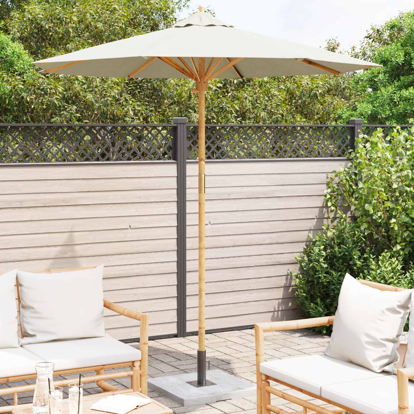 Ombrello da giardino Bianco Crema Ø 217 x 230 cm Bambù