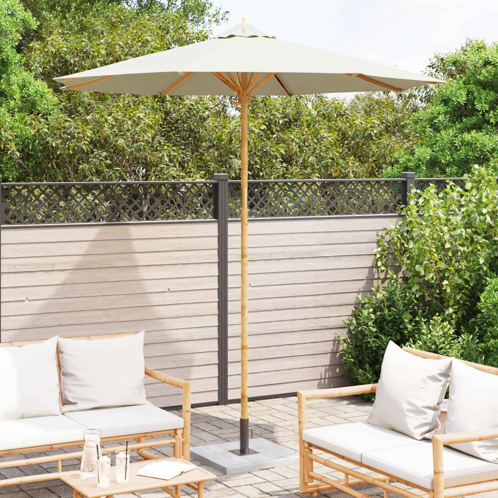 Ombrello da giardino Bianco Crema Ø 240 x 260 cm Bambù | homemem39