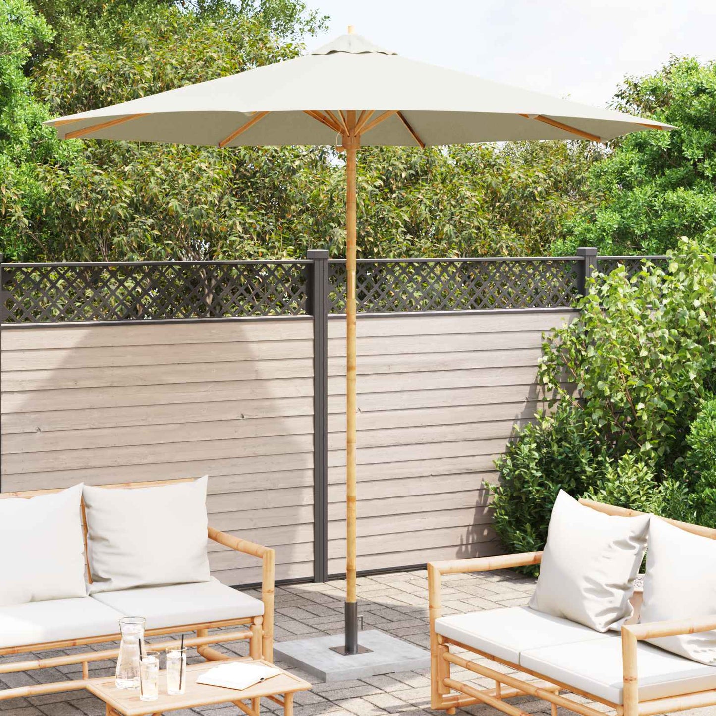 Ombrello da giardino Bianco Crema Ø 270 x 260 cm Bambù | homemem39