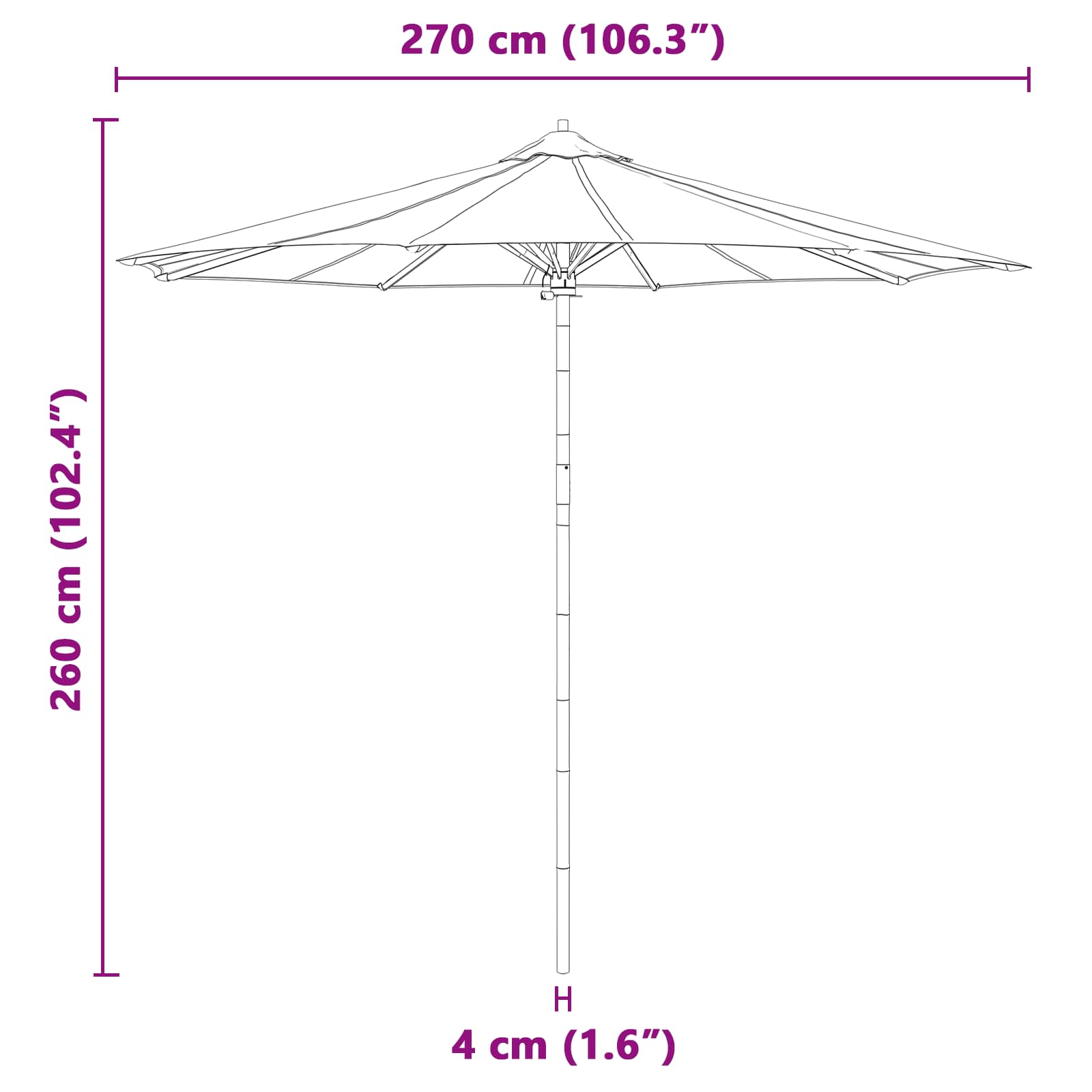Ombrello da giardino Bianco Crema Ø 270 x 260 cm Bambù | homemem39