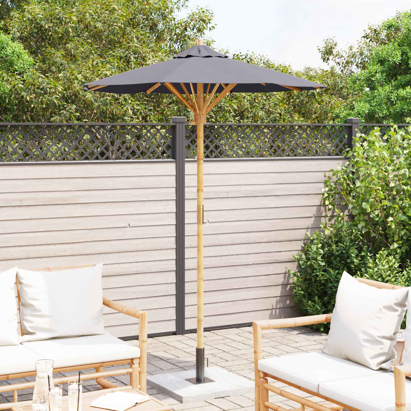 Ombrello da giardino Grigio scuro Ø 150 x 210 cm Bambù | homemem39