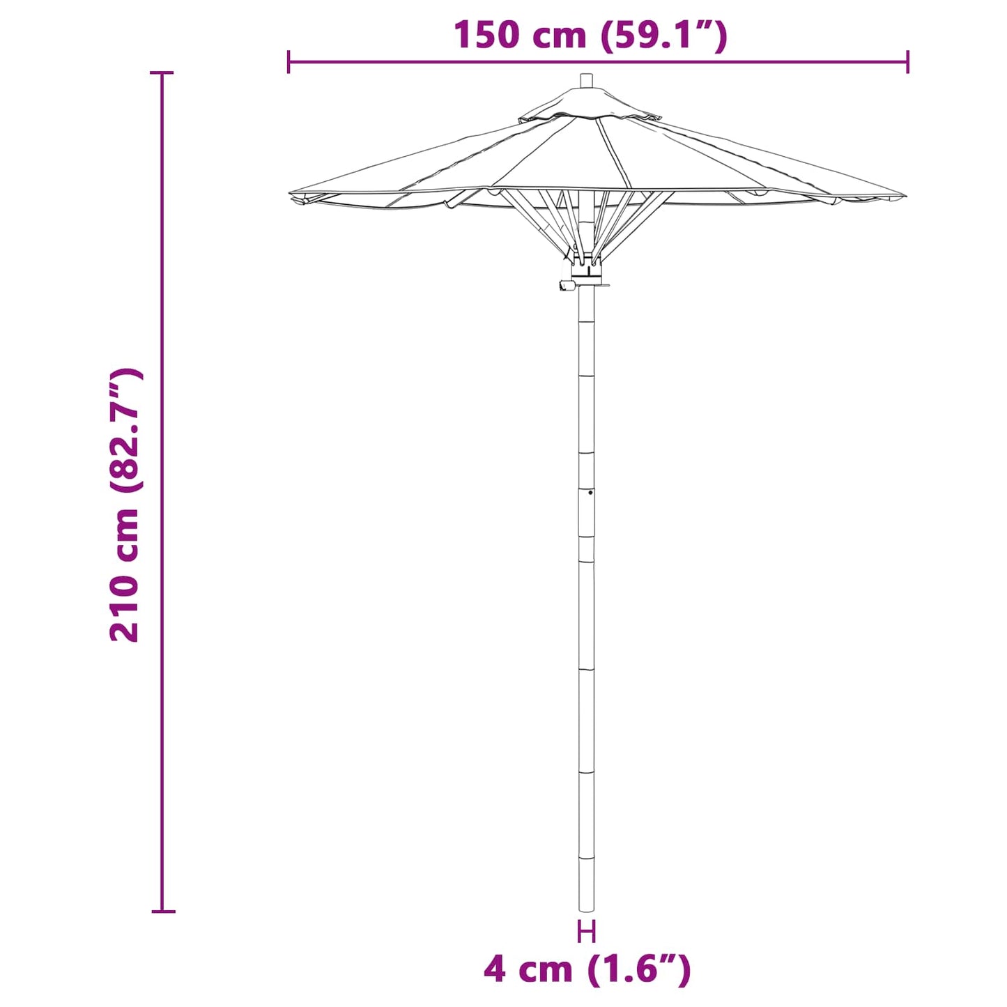 Ombrello da giardino Grigio scuro Ø 150 x 210 cm Bambù | homemem39