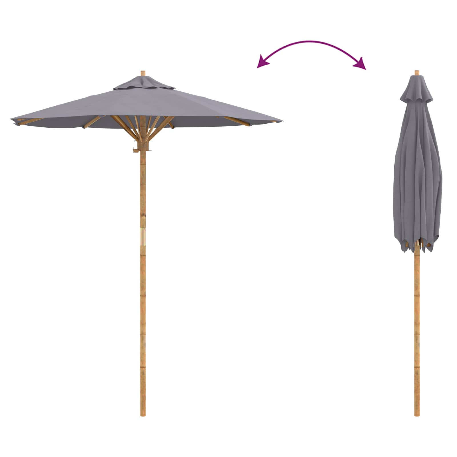 Ombrello da giardino Grigio scuro Ø 180 x 230 cm Bambù | homemem39