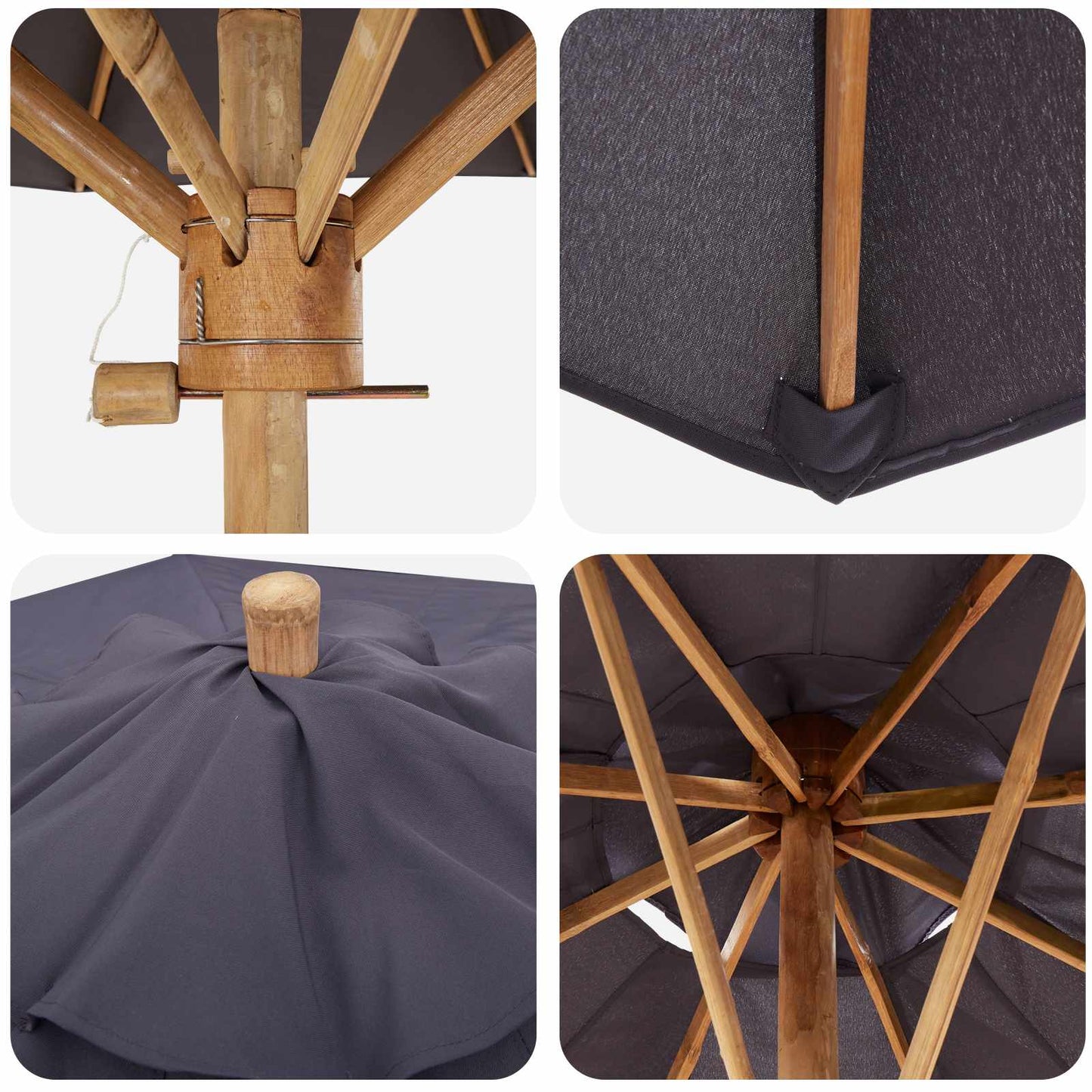 Ombrello da giardino Grigio scuro Ø 217 x 230 cm Bambù | homemem39