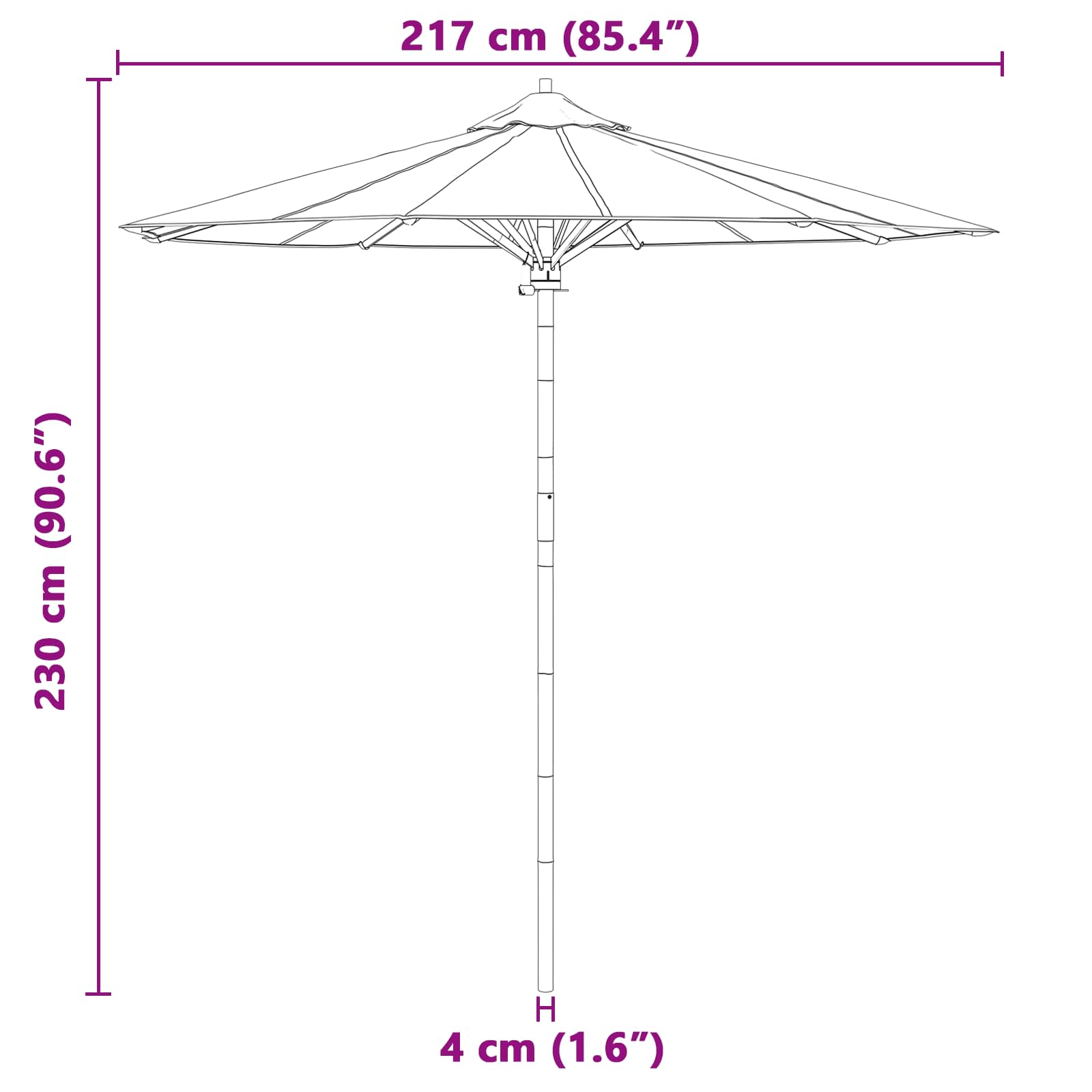 Ombrello da giardino Grigio scuro Ø 217 x 230 cm Bambù | homemem39