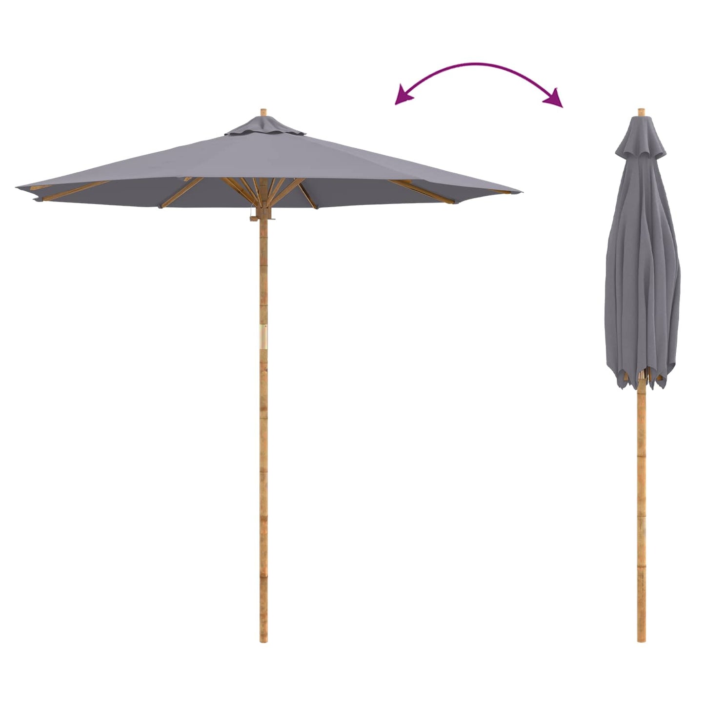 Ombrello da giardino Grigio scuro Ø 240 x 260 cm Bambù | homemem39
