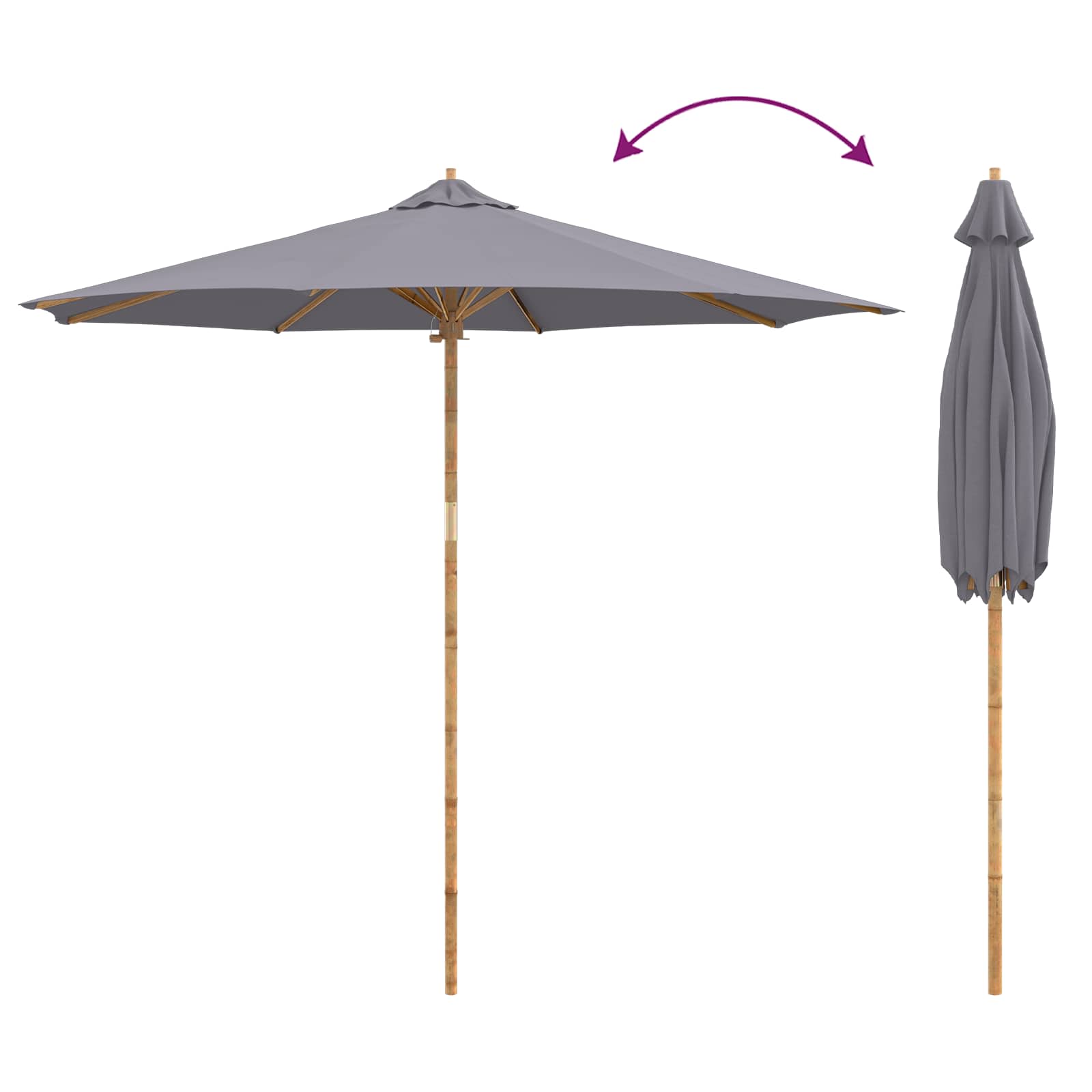 Ombrello da giardino Grigio scuro Ø 270 x 260 cm Bambù | homemem39