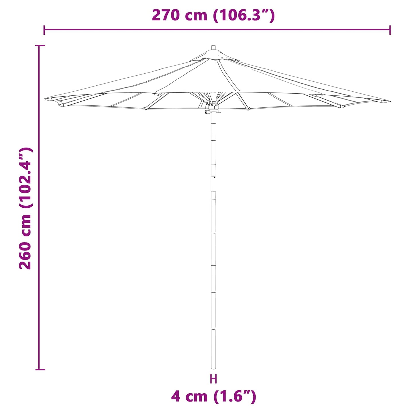 Ombrello da giardino Grigio scuro Ø 270 x 260 cm Bambù | homemem39