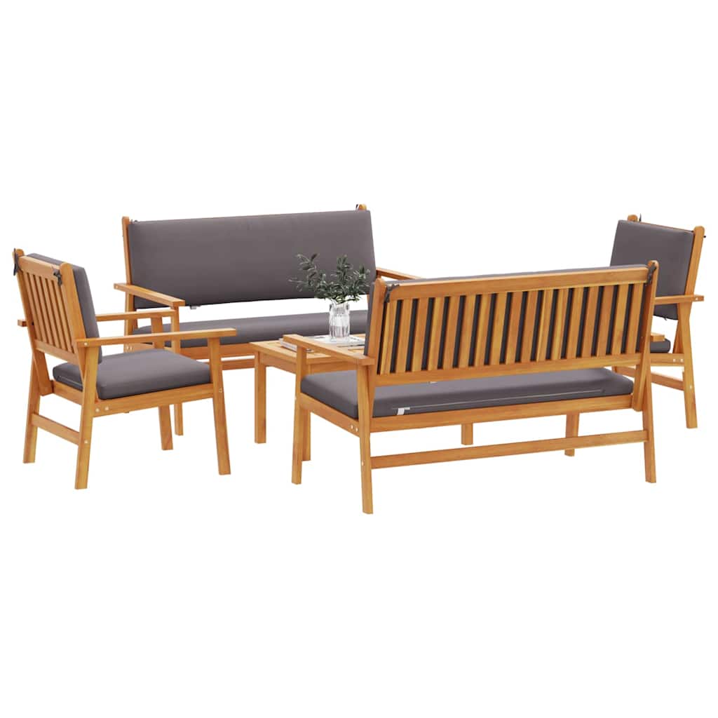 Set Divano da Giardino 5 pcs Marrone Legno di Acacia Massello | homemem39
