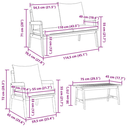 Set bistrot 4 pcs Marrone e Crema Legno di Acacia Massello