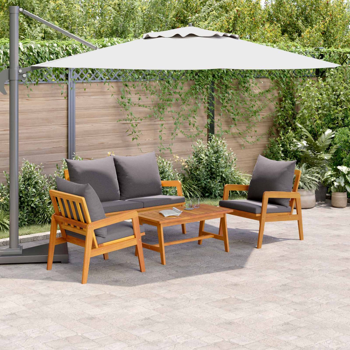 Set bistrot con cuscino 4 pcs Marrone Legno di Acacia Massello | homemem39