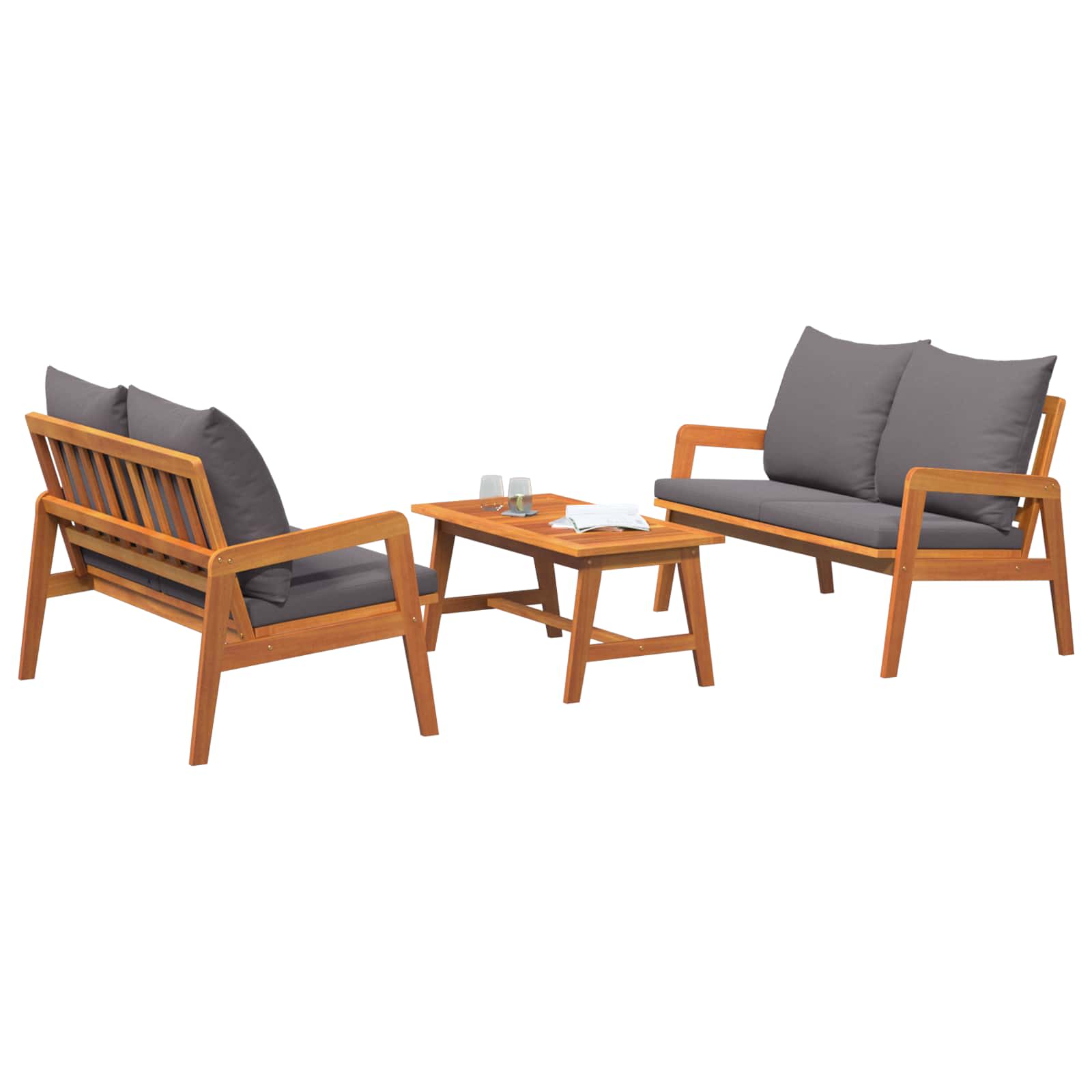 Set bistrot con cuscino 3 pcs Marrone Legno di Acacia Massello | homemem39