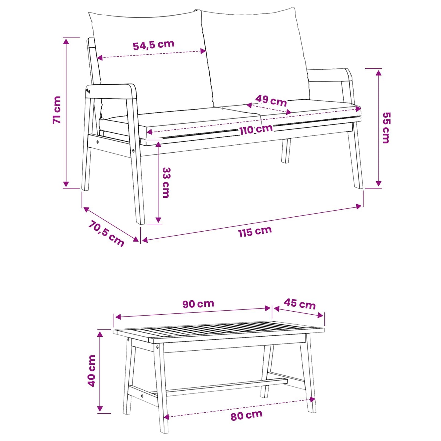 Set bistrot con cuscino 3 pcs Marrone Legno di Acacia Massello | homemem39