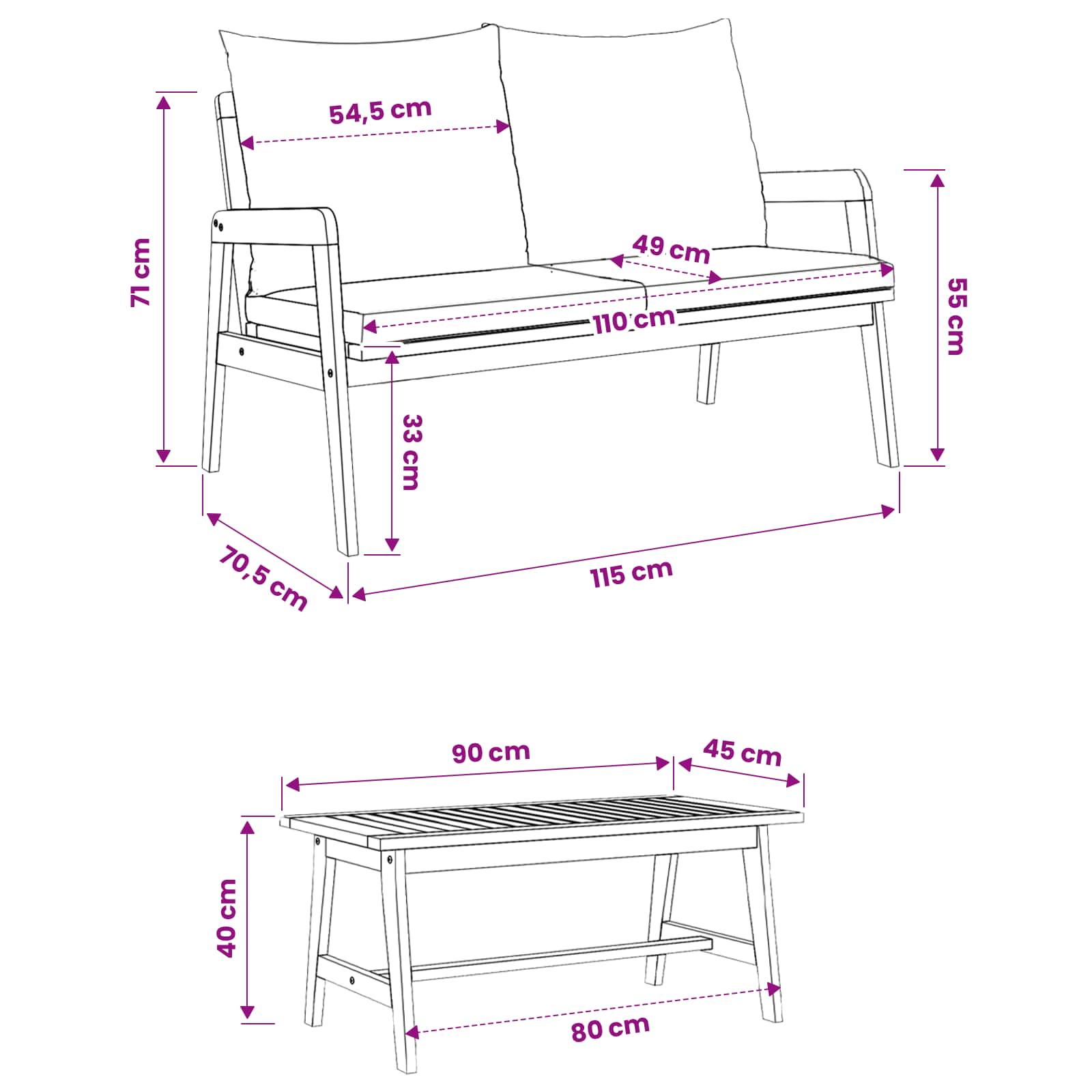 Set bistrot con cuscino 3 pcs Marrone Legno di Acacia Massello | homemem39